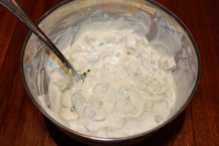Yoghurt, mint and cucumber on the side